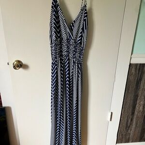 Rouge Helium blue and White Spaghetti Strap Maxi Dress